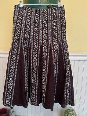 Ashley Stewart Brown & White Embroidered Maxi Skirt Size 2X Linen Blend